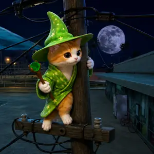 Sitting in the wires on a utility pole at night